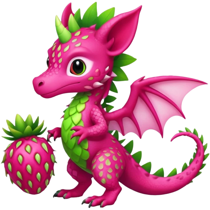 Dragonfruit-Strawberry-Kiwi-themed "Dutch Angel Dragon"-"Vernid"-"Trico"-furry-Fakémon-hybrid-creature (full body) emoji