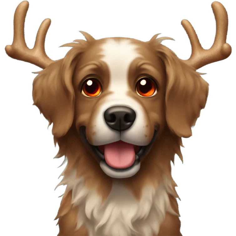 Brown scraggly dog with Christmas antler and red light up nose  emoji