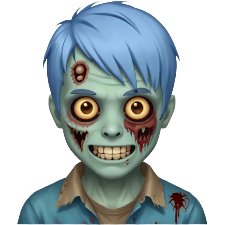 я мужчина, цвет волос пепельно синий, стрижка как у футболиста Yamal сделай меня в стиле зомби и ещё сделай с Улыбкой крутой и поменяй стрижку больше объемной зделай, и чёлку не на бок а прямо и зделай больше урагана на волосах emoji