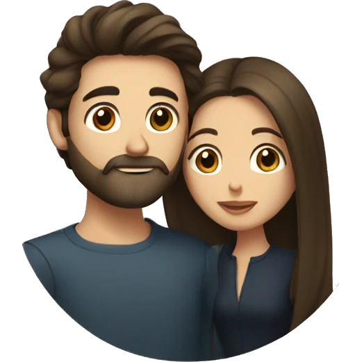 Brunette man with beard kissing brunette woman with long hair emoji