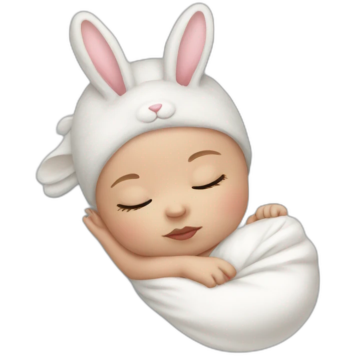 Sleeping white Newborn with bunny headband emoji