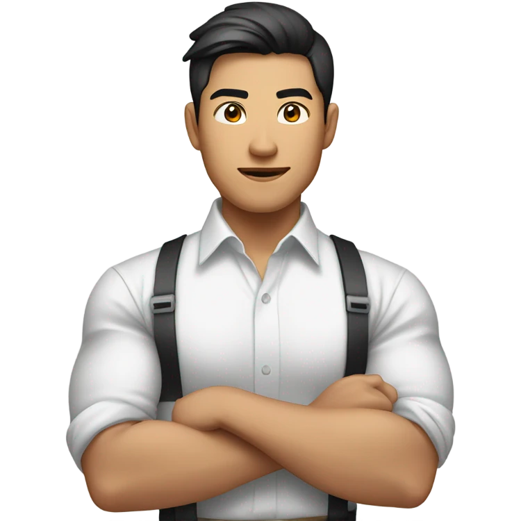 handsome asian young-ceo wearing a white shirt with folded sleeves and big biceps  emoji