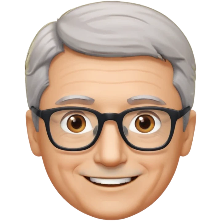man 60 short grey hair, brown eyes small black rectangle glasses  emoji