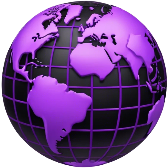 Emoji of planet Earth with a black surface and a purple grid overlay. Minimalistic, modern, and clean design emoji