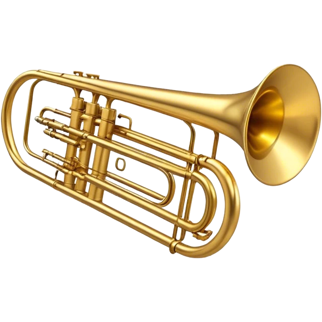 Cinematic Realistic Trombone, sleek brass slide extending dynamically, subtle scratches adding authenticity, warm golden reflections bouncing off the metal, glowing with a bold and resonant musical energy. emoji