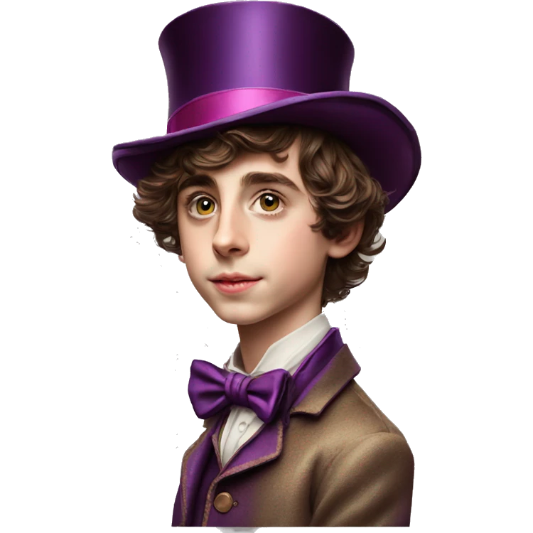 Timothée Chalamet as young Willy Wonka, large face, hat emoji