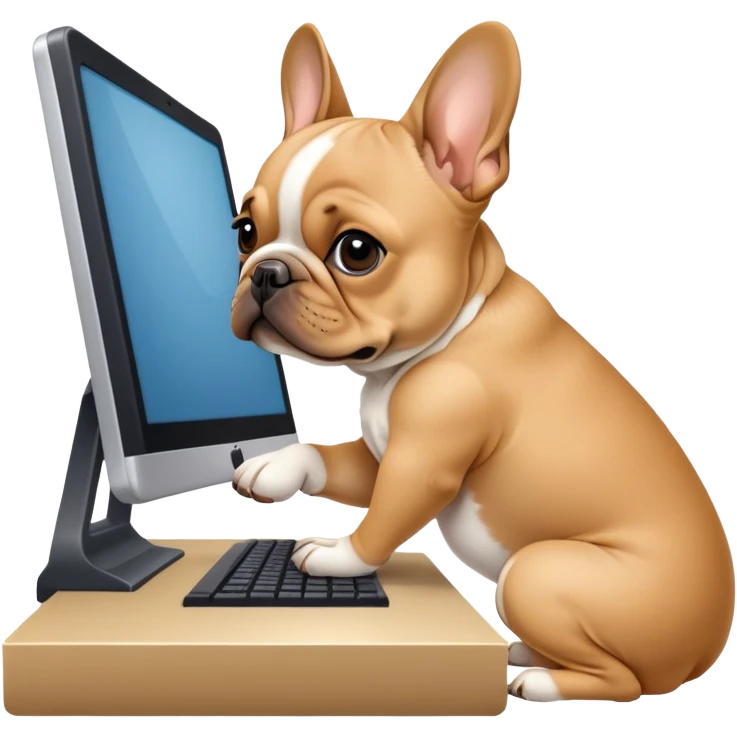 Fawn french bulldog working behind computer emoji