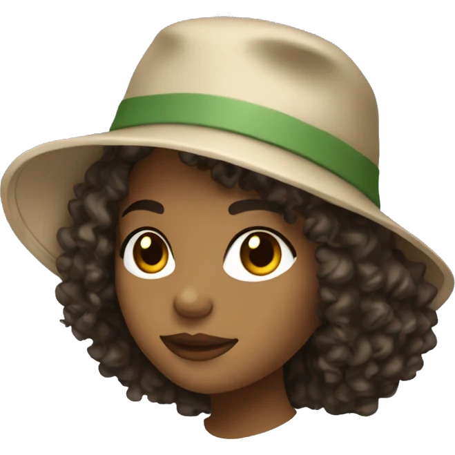 Dominican Girl with curly hair wearing a bucket hat and holding a glass emoji
