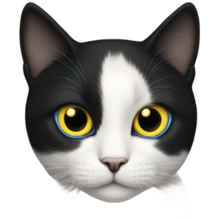 Half black half white cat with one blue eye and one yellow eye emoji