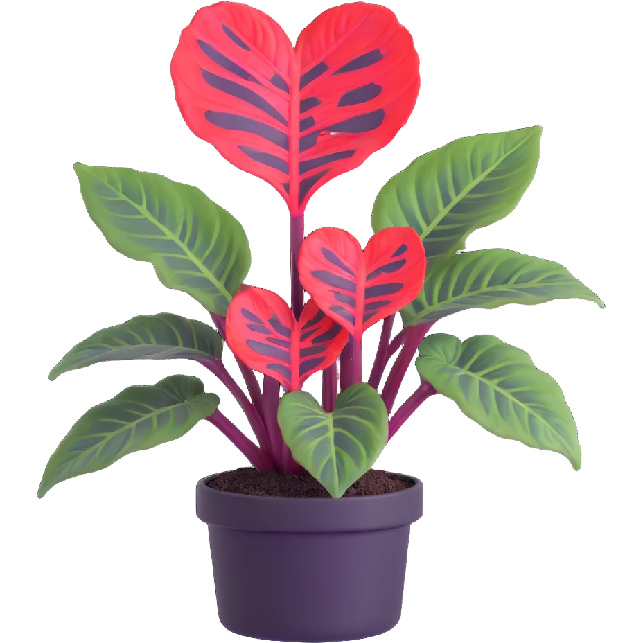Alocasia azlanii (Red Mambo) plant with heart-shaped leaves in purple and dark green with red veins, in black ceramic pot emoji