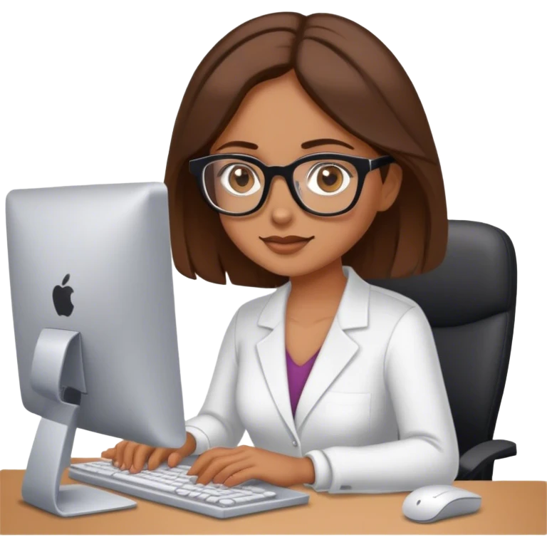 woman at computer with medium brown hair and hazel eyes emoji