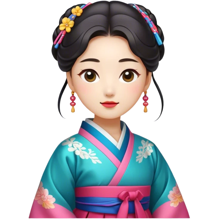 Cinematic Realistic Hanbok Emoji, depicted as a graceful intricately designed traditional Korean dress with vibrant colors and flowing lines, rendered with delicate textures and soft cultural lighting that captures its timeless elegance. emoji