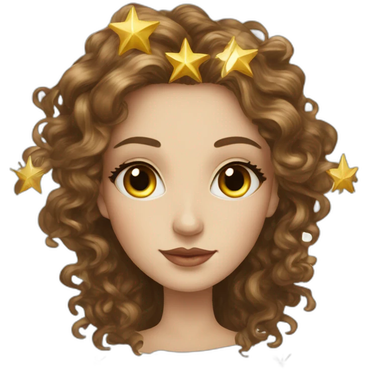 tarot card with a white young elegant woman with long brown curls and a golden star  emoji