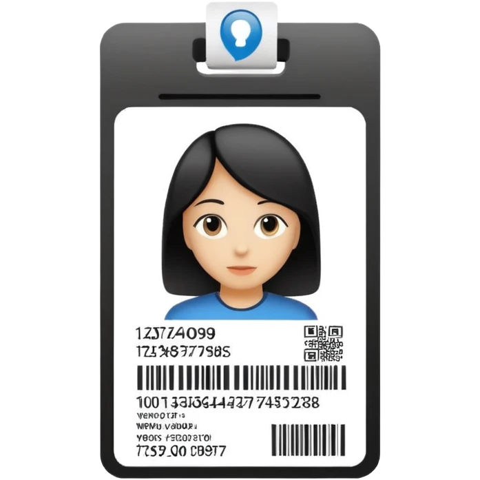 ID card with silhouette portrait and barcode emoji