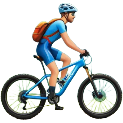 An icon featuring majestic mountains, lush green valleys, and a bright blue sky with fluffy clouds. The sun casts warm light over the landscape, emphasizing the beauty of outdoor cycling and a mountain bike standing on a scenic trail. The background showcases Transparent background emoji