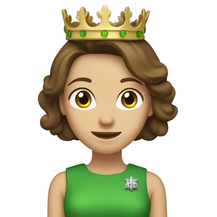 pretty 40 year old woman with grass green eyes and shoulder length straight brown hair wearing royal crown emoji