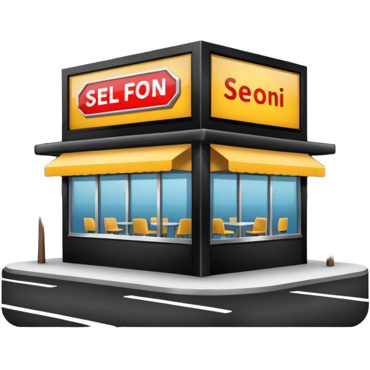 Self-service restaurants building with bilboard emoji