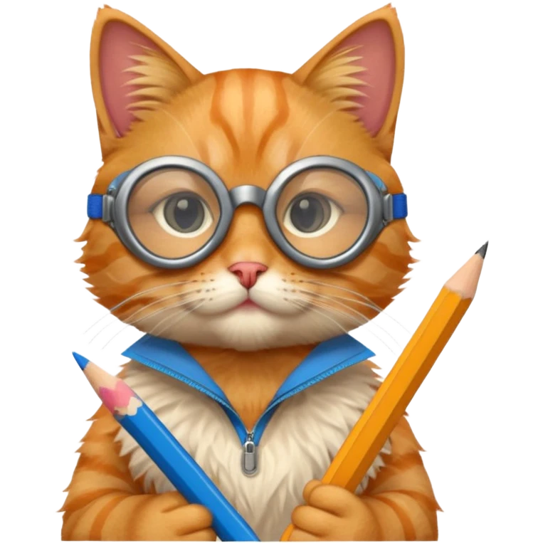 cat with pencil with blue goggles emoji