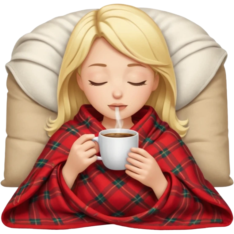 Blonde girl inside a blanket sipping coffee eyes closed emoji