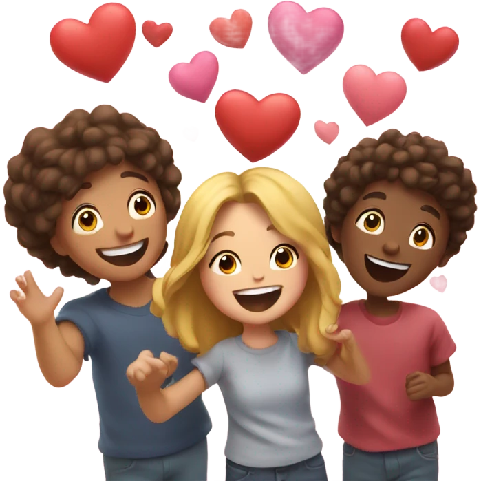happy moment with friends with hearts floating in air emoji