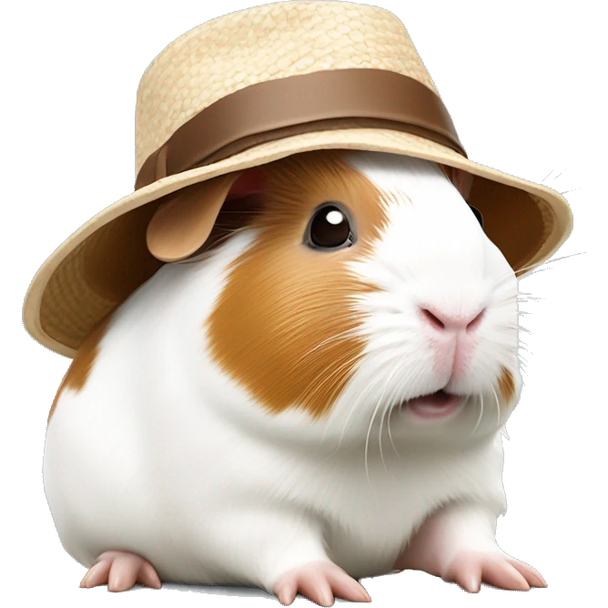 ￼White and brown Guinea pig with sun hat emoji