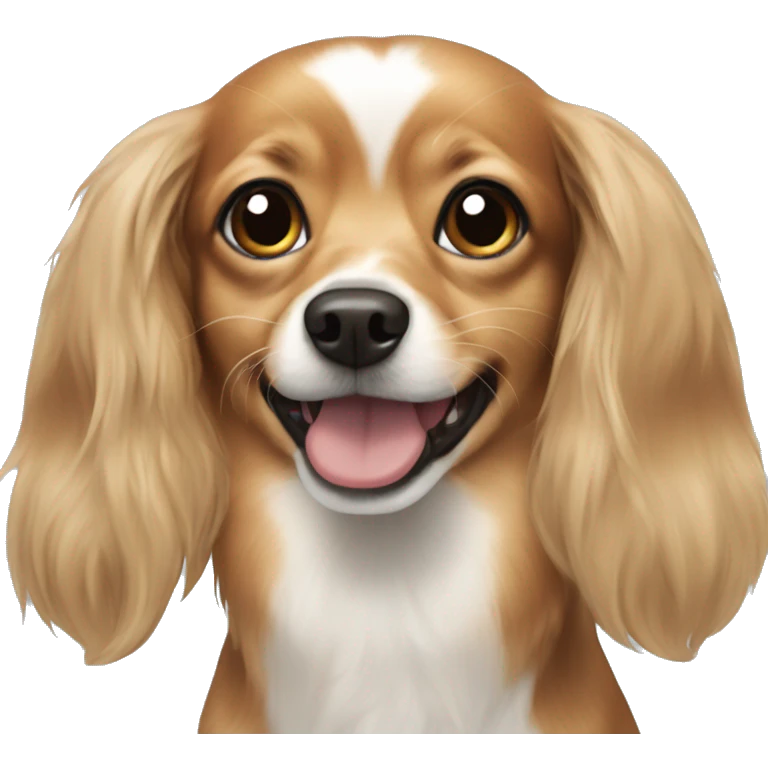 A dog that is a mix between a long haired chihuahua and a dachshund emoji