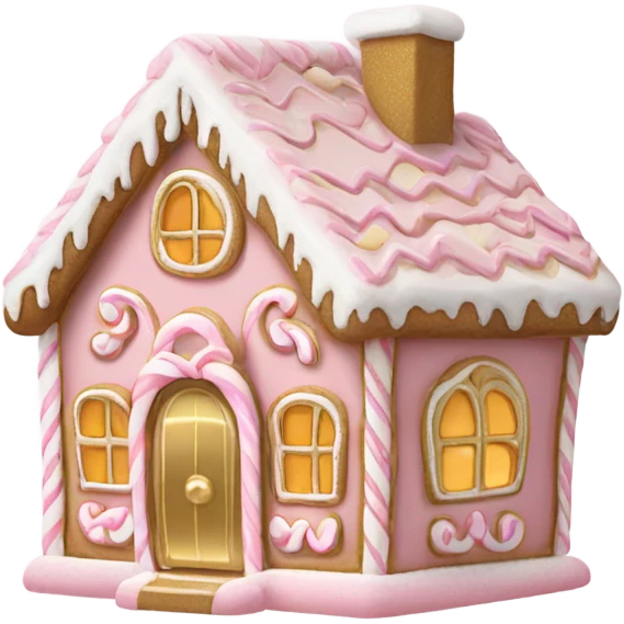 light pink and gold and white gingerbread house emoji