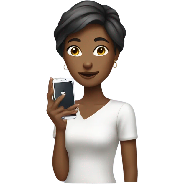 Young lady holding phone with style emoji