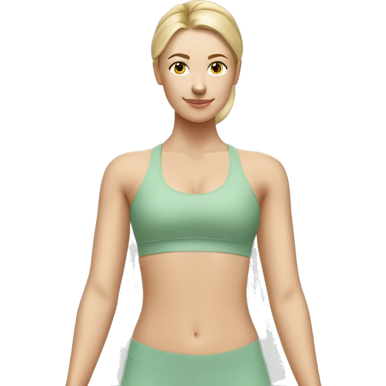 white girl doing pilates on a sage sport bra and leggings  emoji