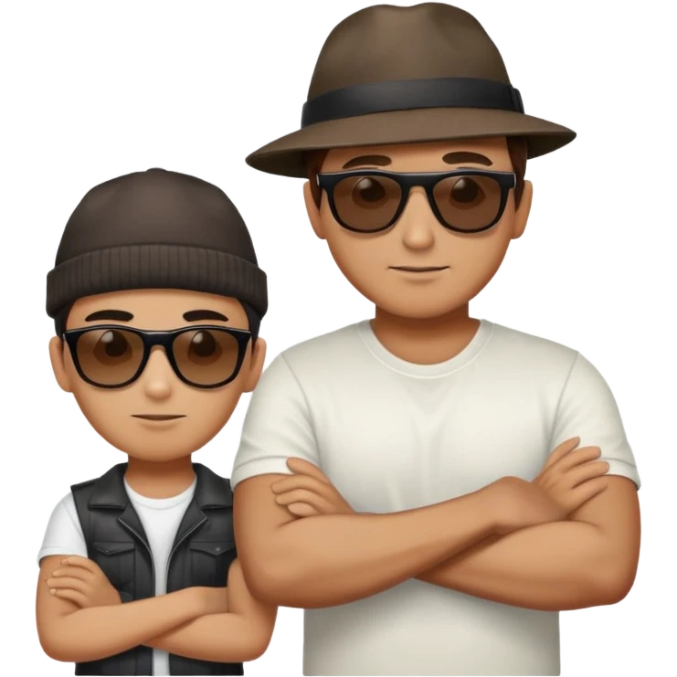 Man crossed arms with younger out emoji