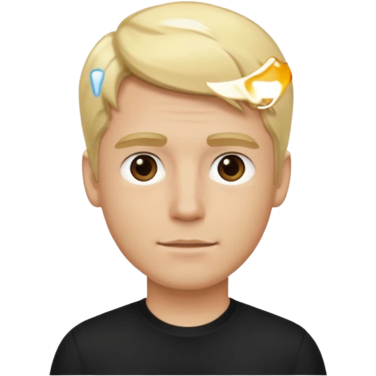 Create a man standing still, doing nothing, with blond hair and a black shirt, in iOS 18 style.” emoji