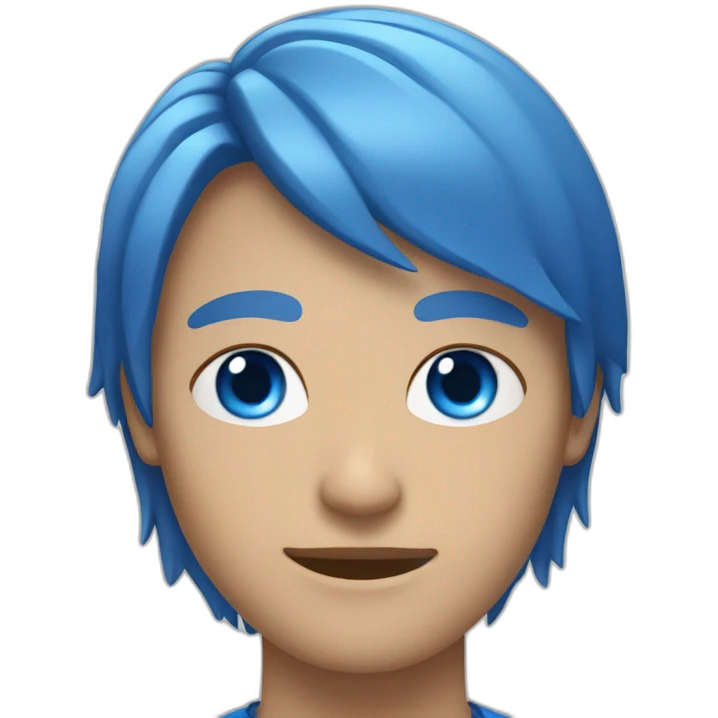Persona con pelo azul y blama azul en los ojos emoji