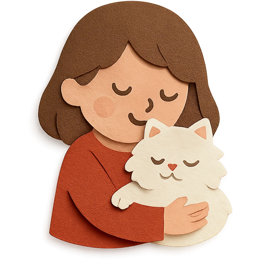 brunette girl snuggling white Persian cat emoji