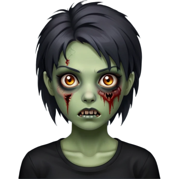 zombie girl with a wolfcut and black shirt and has dark circles under the eyes  emoji