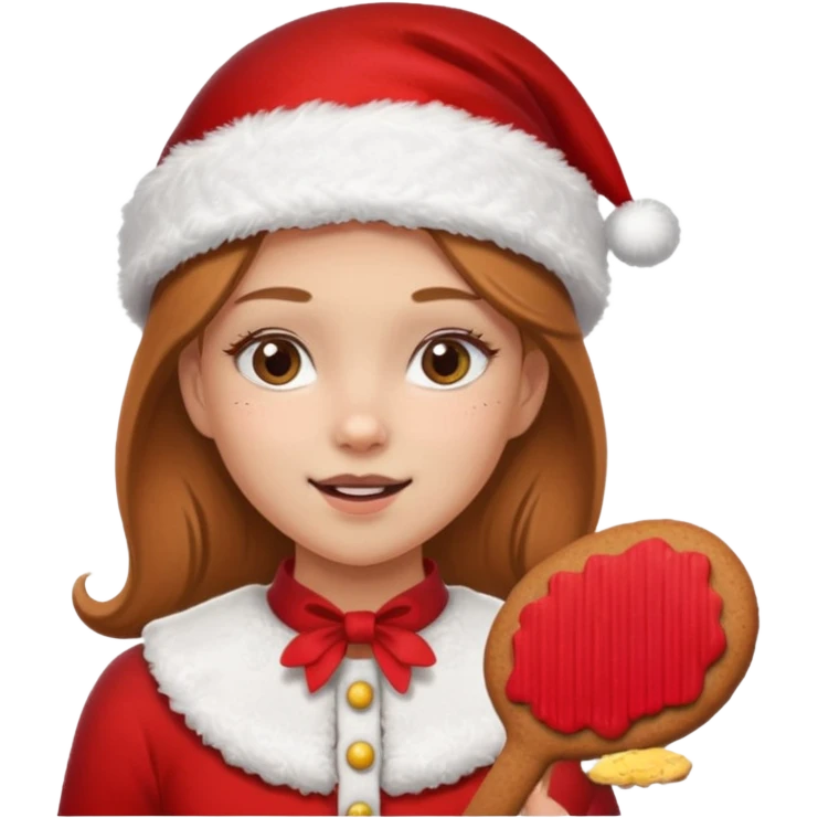 clean and vanilla girl with santa claus hat like holiday mood, baking ginger cookie emoji