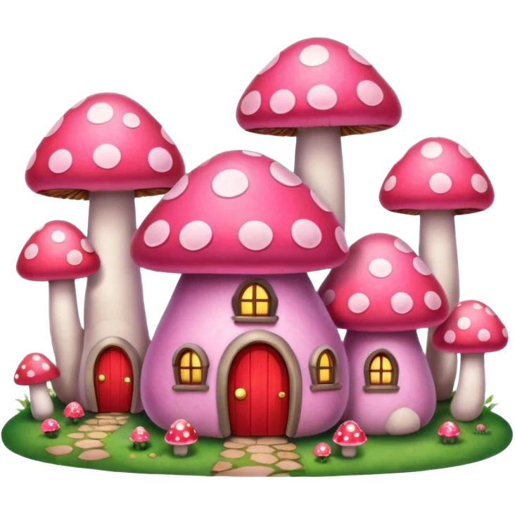 pink mushroom houses emoji