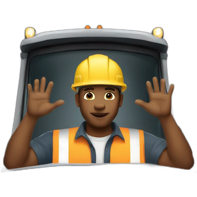 dump truck driver in dump truck with prayer hands emoji