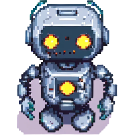 AI agent, simple robot with glowing eyes, pixel art style emoji