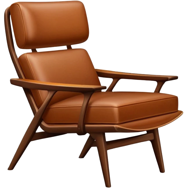 Mid century modern lounge chair with wooden arms and leather seat emoji
