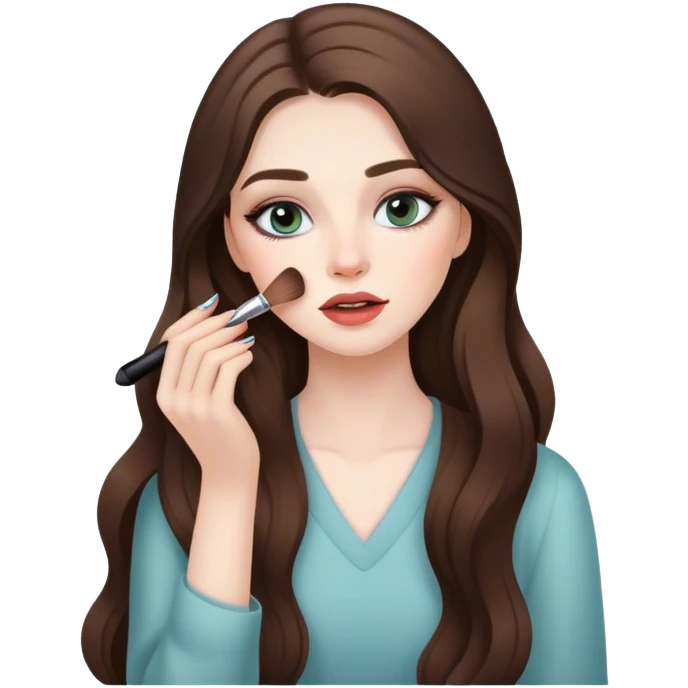  beautiful pale brunette girl with long hair doing her makeup  emoji