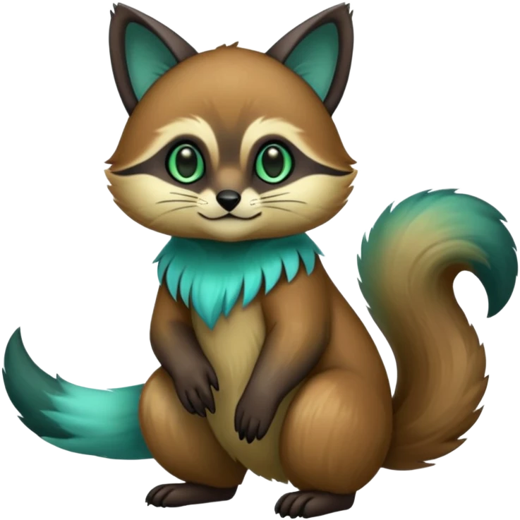exotic shiny sparkly colorful cool realistic cute beautiful dark gloomy ghostly spooky greyish blackish green cyan toned colored fantasy-Cacomistle-tanuki-oncilla-caracal-animal-hybrid (full body) emoji