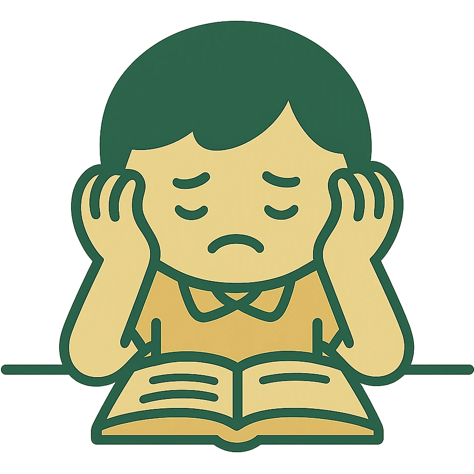 student frustrated with head in hands, minimalistic, green gold and white color scheme, clean lines emoji