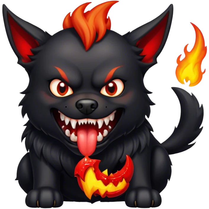 Dog eating a demon emoji
