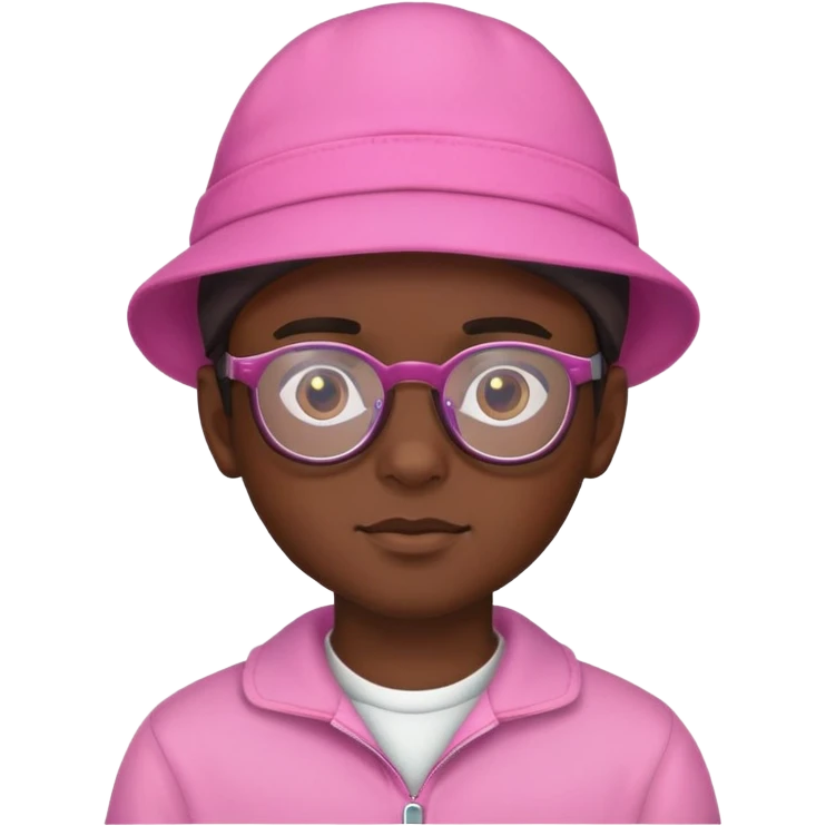 dark-skinned boy with glasses pink hat emoji