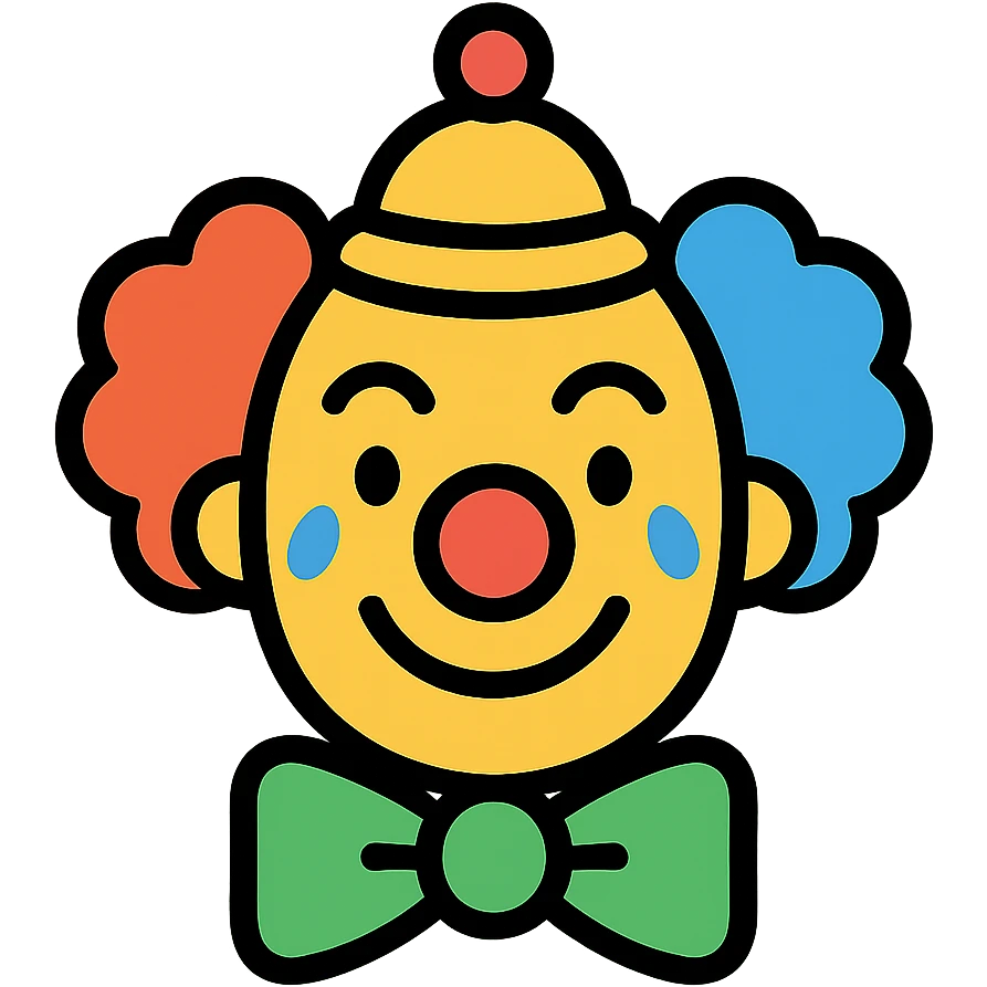 cheerful circus clown with red nose, colorful hair, and face paint emoji