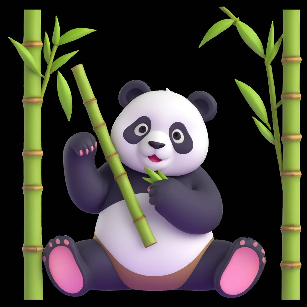 panda eating bamboo in forrest, close up pose emoji