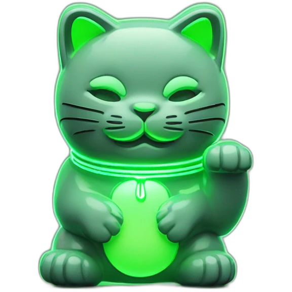 maneki neko 3d in the form of green neon sign emoji