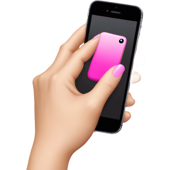 hand with pink nails holding iphone emoji