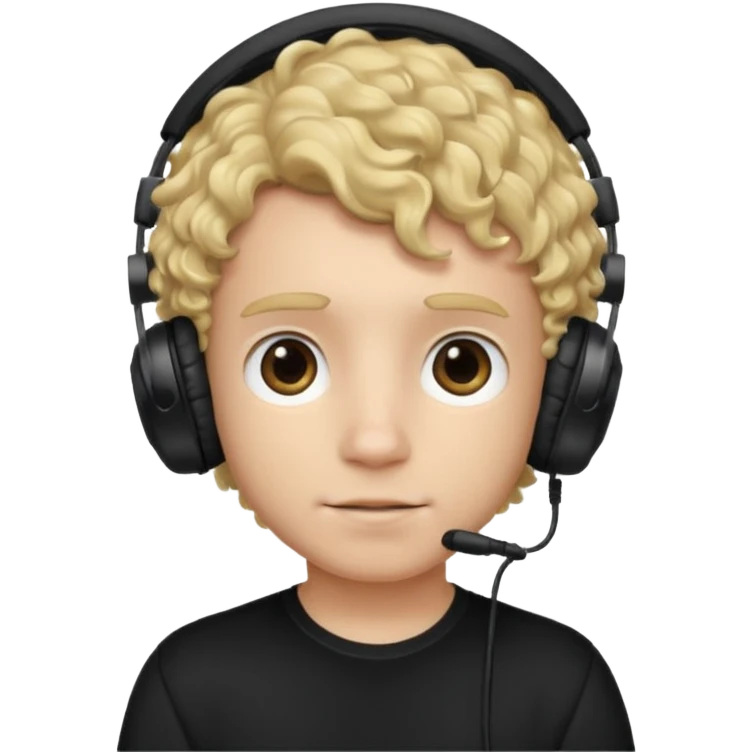 curly blonde haired boy with a black top on and black gaming headphones emoji