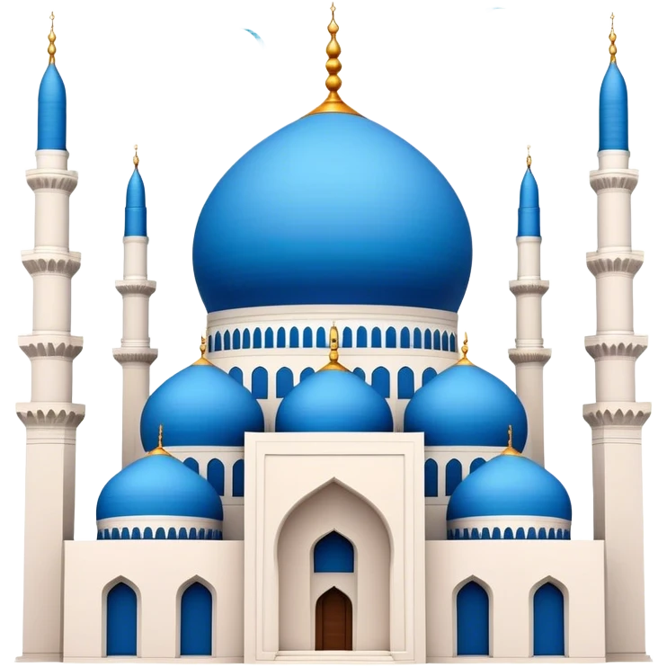 Cinematic Realistic Mohammad Al-Amin Mosque Landmark Emoji, showcasing its striking blue dome, towering minarets, and detailed Arabic calligraphy. emoji